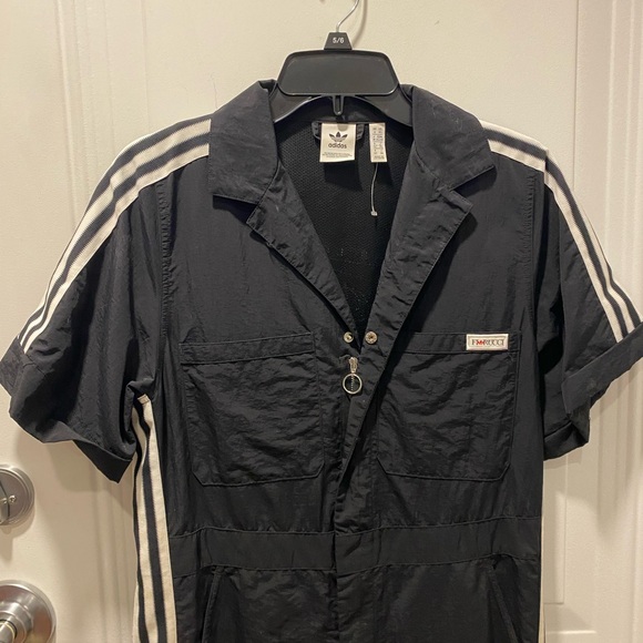 Adidas Loves Fiorucci Black Jumpsuit with White Stripes - Picture 4 of 9
